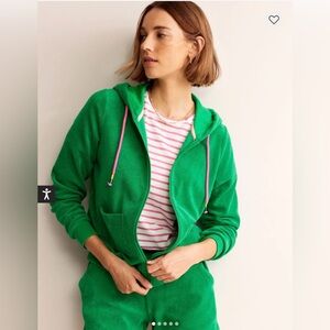 Boden Zip Through Toweling Hoodie Green Tambourine Size M